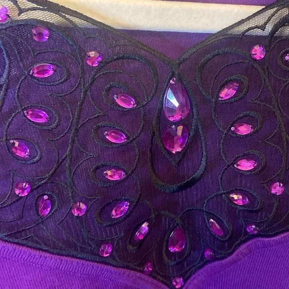 Bob Mackie wearable art purple with black mesh jeweled neckline XL - Picture 3 of 8
